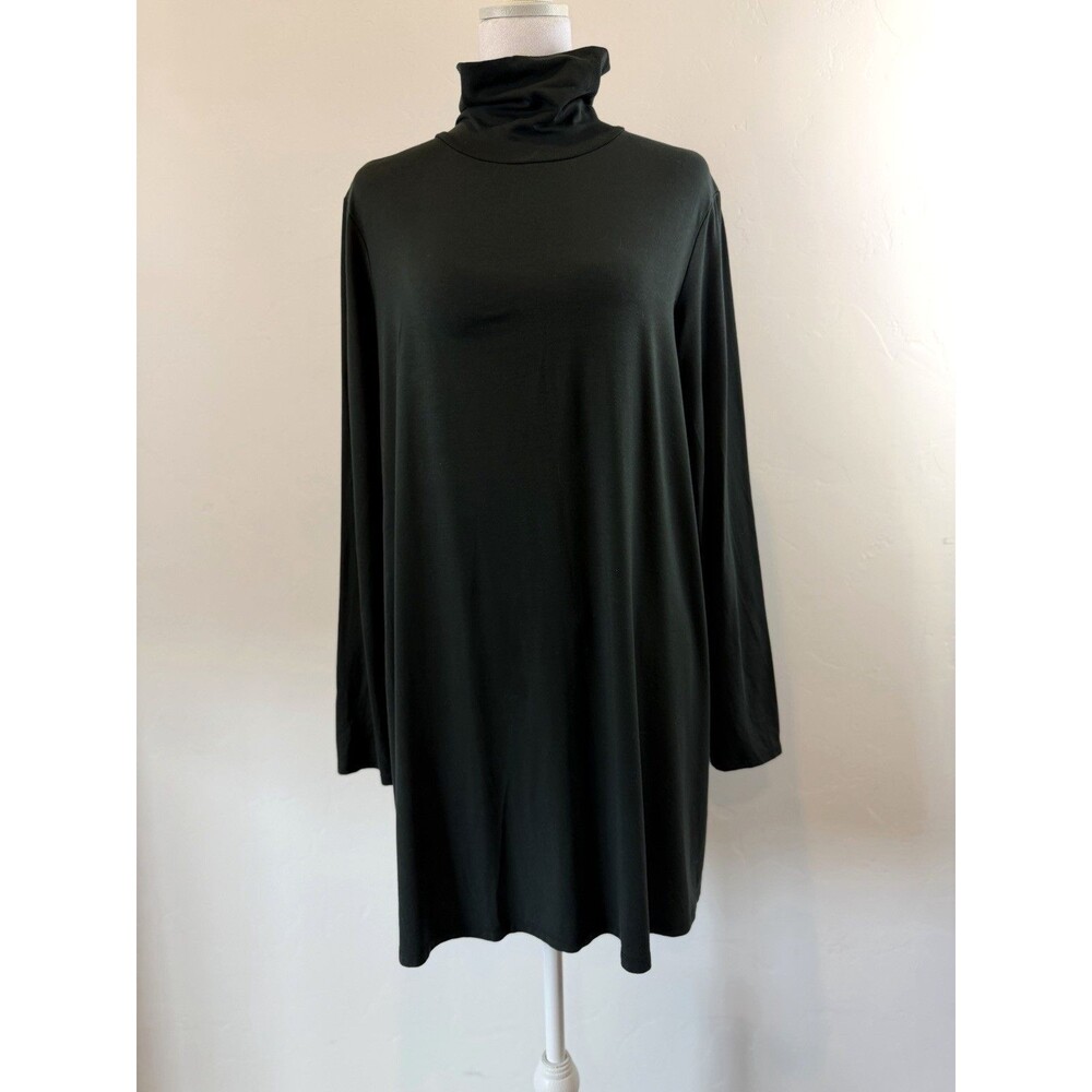 Eileen Fisher Tencel Turtleneck Shift Dress Very Dark Green H/M